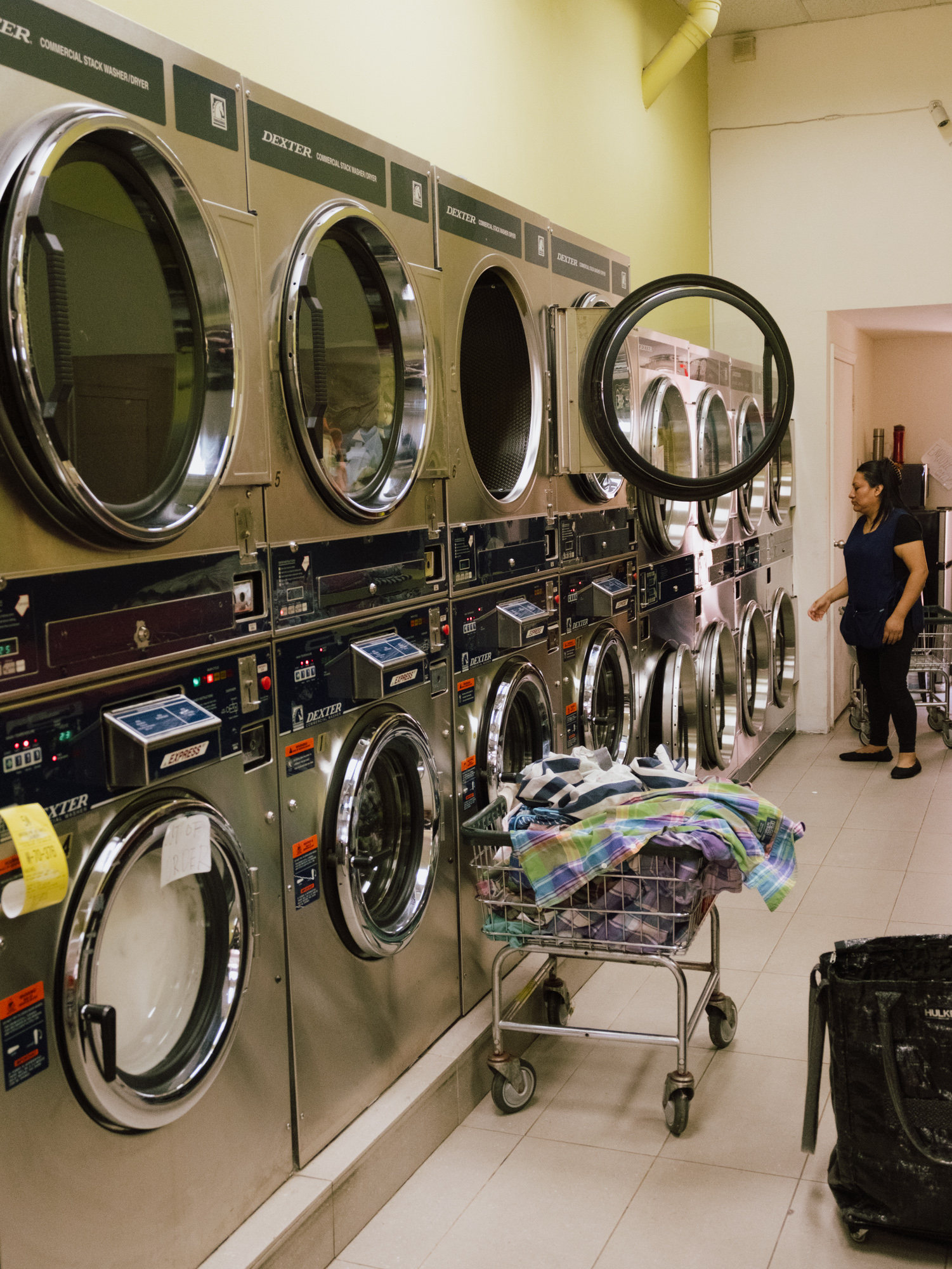 Rows of self-service washers and dryers